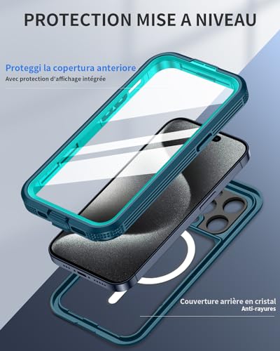 Coque étanche iPhone 15 Pro Max Lanhiem Bleu compatible MagSafe