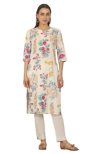 Image of W for Woman Swiss Dot Textured Cotton Straight Kurta