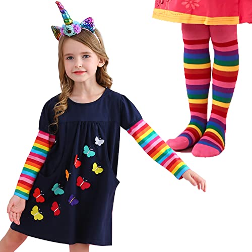 VIKITA Girls Rainbow Dress & Tights LH5805+F5008-7T