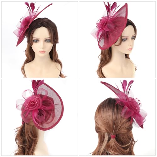 Image of DRESHOW Women Fascinator Hats Tea Party Hat Vintage Pillbox Hat Headband for Cocktail