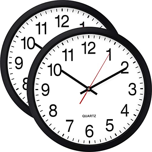 Bernhard Products Black Wall Clock, 2 Pack Silent Non Ticking - 16 Inch Extra Large Quality Quartz Battery Operated Round Easy to Read Home/Office/Business/Kitchen/Classroom/School Clocks