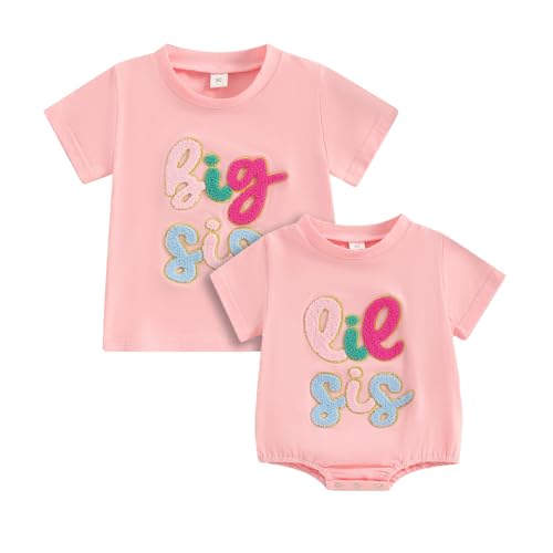 MERSARIPHY Big Sister Little Sister Matching Outfits Toddler Baby Girl Short Sleeve Romper T Shirt Sibling Summer Clothes Set
