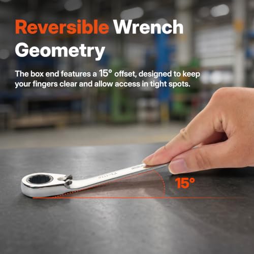 Image of BLACK CANYON 1 /4 Inch Ratchet Combination Wrench, 12-Point Box End & Hex Opening, Polished Steel Ratcheting Wrench with SAE & Metric Sizes