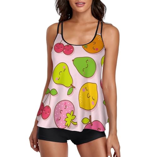Maillot de bain tankini femme avec short de garçon imprimé poire citron cerise