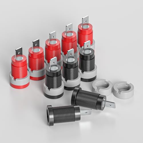 Image of Goupchn 4mm Banana Female Jack Panel Mount Socket Copper Nickel Plated 32A | 10PCS Red&Black PA Threaded, Copper Nickel Plated Tab (9mm /4mm hole) 32A 600V, Twist-lock Secure.