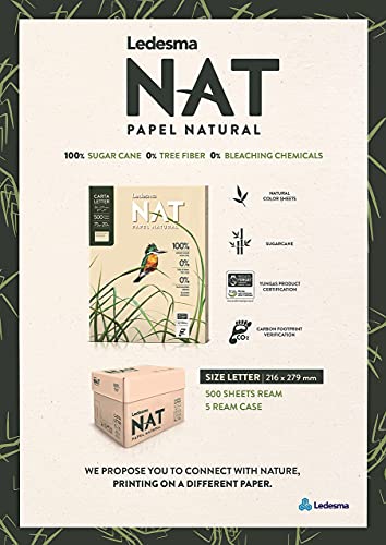Ledesma Nat, Letter Size (8.5"X11") Natural Sugarcane Pulp Printer Paper, For All Office And Photocopy Printers, Designs, Crafts / 3 Reams (1500 Sheets) #TOP3