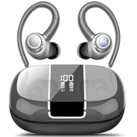 Wireless Earbuds Sport, 48H Bluetooth 5.3 Headphones with ENC Noise Canceling Mic, Wireless Earphones with Earhooks, LED Display, IPX7 Waterproof Bluetooth Ear Buds for Running/Gym/Workout/Iron Gray