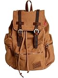 HuaChen Vintage Canvas Travel Backpack with Leather Trim, Laptop Padded Sleeve, Hidden Back Security Pocket, Fits 14-Inch, M32 Tan