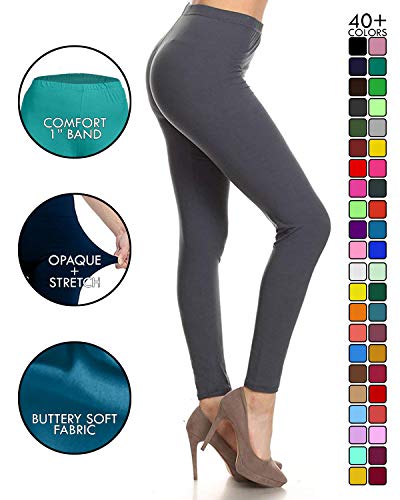 Image of Leggings Depot Women's High Waist Leggings Soft 1 inch Waistband Solid Pants - Regular, Plus, 1X3X, 3X5X