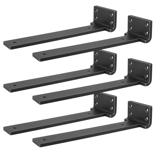 Heavy Duty Shelf Brackets Floating Shelf Bracket 10 inch 6 Pack L Brackets for Shelves Black Metal Support Bracket for DIY Decorative with Screws
