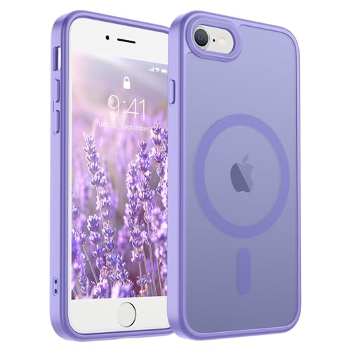 Image of SUPFINE Magnetic for iPhone SE Case 2022 (3rd) /2020 (2nd), iPhone 8 Case (Compatible with MagSafe) (Military Grade Drop Protection) Translucent Matte Phone Cover,Purple