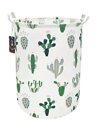 Image of HKEC Green Cactus Laundry Basket,Baby Clothes Hamper for Nursery,Kids Toys Storage Bin,Waterproof Canvas Organizer Basket for Bedroom Decor,Gift Baskets(Green and Gray Cactus)