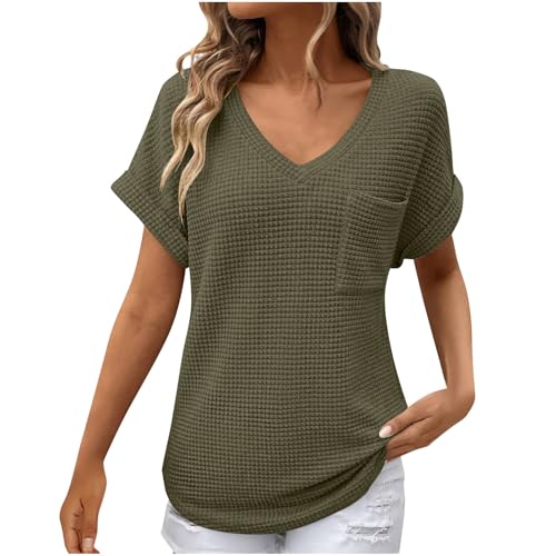 Tee Shirt Femme Uni T Shirt Col V Reguläre Schnittform Haut Chemise Idéal pour Quotidien et Loisirs
