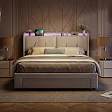 【Espace de rangement intelligent 3-en-1】 Maximisez l'organisation de votre chambre Ce lit combine un grand coffre sous sommier avec mécanisme hydraulique, des tiroirs latéraux spacieux sur roulettes, et une tête de lit escamotable. Idéal pour ranger couettes, vêtements et objets personnels dans un seul meuble