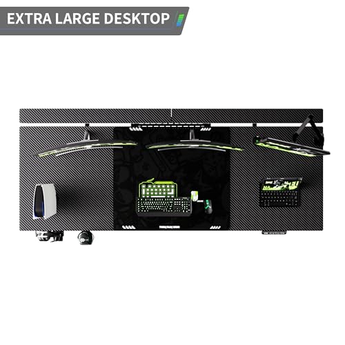 71" x 30" Gaming Standing Desk, 4-Leg Electric Height Adjustable, Sit to Stand Desk with LED Light and Locking Wheels, Flip-Top Design, Ergonomic Computer Desk, Carbon Fiber Texture