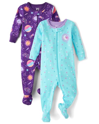 The Children's Place Baby Girl's and Toddler 100% Cotton Long Sleeve Zip Front One Piece Footed Pajamas,Sleep & Play