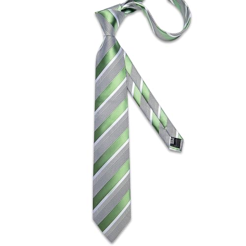 Image of DiBanGu Mens Striped Tie Silk Woven Necktie and Pocket Square Cufflinks Tie Clip Set Wedding Business Formal Gift Tie for Men