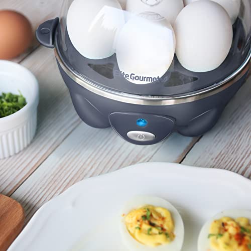 Elite Gourmet EGC710BG Cocedor Rápido de Huevos, 7 Huevos Hervidos Fáciles de Pelar, Duros, Medianos, Suaves, Escalfador, Máquina para Omelettes, Apagado Automático, Alarma, Folleto de 16 Recetas, Sin