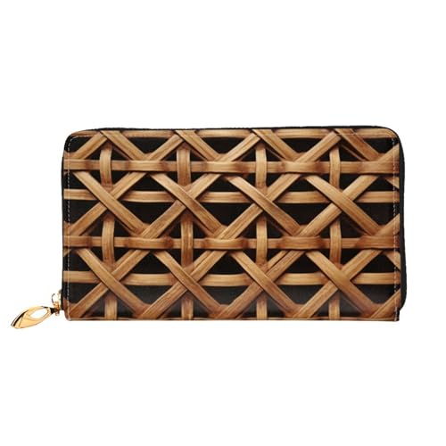 Wicker Woven Grid Women Wallets Leather Zip Around Clutch Purses Waterproof Credit Card Holder With Phone Holder Ladies Travel Coin Purse