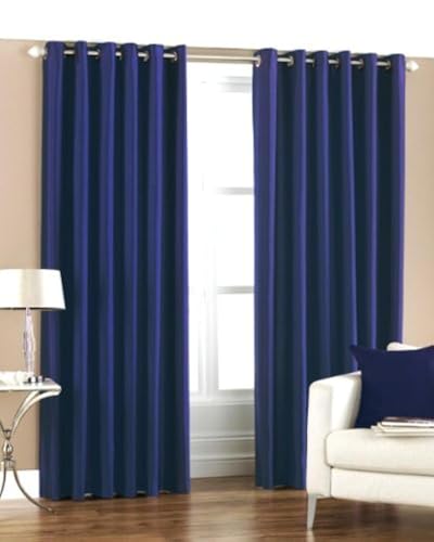 Image of Exporthub Plain 2 Piece Eyelet Polyester Long Door Curtain Set - 8ft, Navy Blue