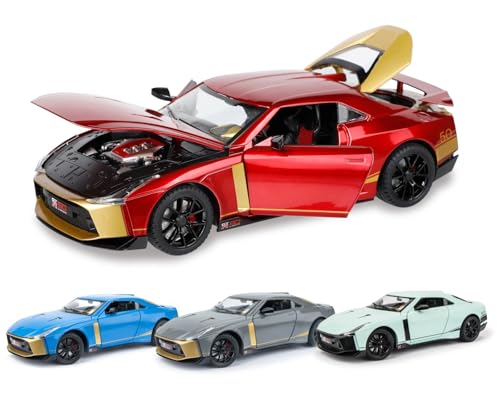 Image of Scale Exclusive Alloy Metal Pull Back | Die-cast Car Model with Sound Light Mini Auto Toy for Kids Metal Model Toy Car with Sound and Light (1.24 Scale -NIS-SAN GT-R50-BLUE)
