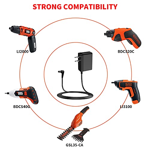 Merom For Black And Decker Charger Li200 Li3100 Bdcs40G Bdcs20C Gsl35 Cordless Screwdriver Replacement Black+Decker 9V Charger Cord For # 90593303 90593303-01 #TOP1