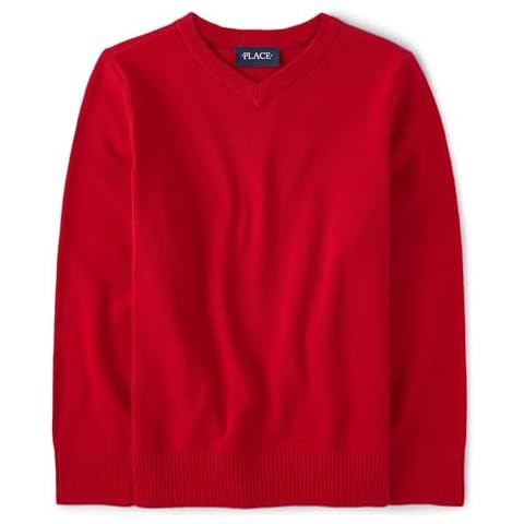 The Children's Place Boys' Long Sleeve V-Neck Sweater, Classic Red Cover