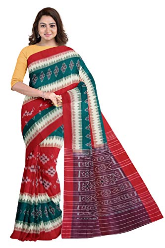 Image of Odisha Sambalpuri Handloom Ikat Women's Cotton Saree, Odisha Handloom Handmade Pure Cotton Khandua Saree, Ikkat Orissa Traditional Handloom Saree Without Blouse