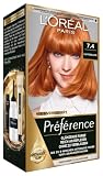 L'Oréal Paris Permanente Haarfarbe, Haarfärbeset mit Coloration und Farbglanz-Pflegebalsam, Préférence, 7.4 Kupferblond, 3er Set