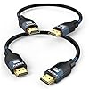 Cable HDMI 2.1 de 8K de 0.5 pies (6 pulgadas), paquete de 2, cable trenzado HDMI de ultra alta velocidad de 48 Gbps, compatible con HDR10+, eARC, SBTM, QMS, CEC, HDCP 2.3 para TV, monitor, PC
