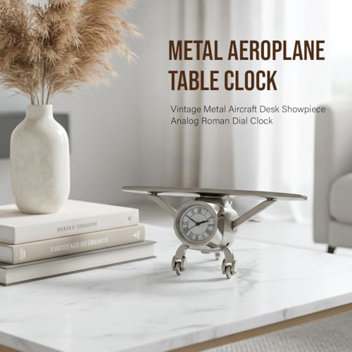 Image of ZAICUS Vintage Aeroplane Miniature Desk Clock - Airplane Table Clock | Office Desk, Study Table & Home Decor | Unique Gift for Aviation Lovers