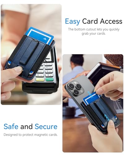 Image of Phone Card Holder Wallet with Stand, Hold 6 Card for iPhone Andriod | Stretch fabric card holder stick on back of phone case. Built-in stand for hands-free viewing. Holds 6 credit /ID cards