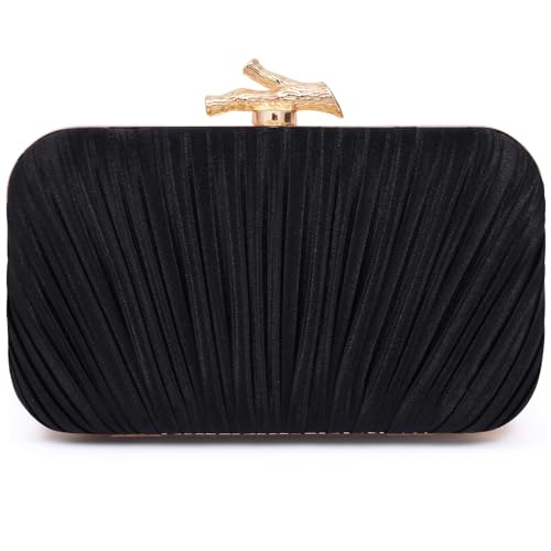 Nexellent Purses for Women Evening Bag Handbags Formal Pleated Clutch Bag with Chain for Prom Wedding Party Black-tie affairs (Black)