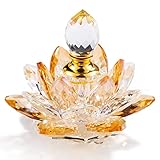 YWHL Mini Amber Crystal Decorative Lotus Perfume Bottles, Empty Vintage Glass Refillable Perfume Bottle, Handmade Lotus Flower Figurines Home Decor Gifts for Women (3ml)