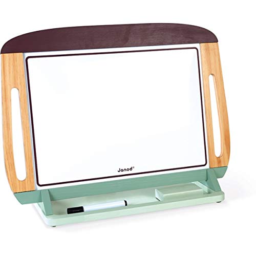 Janod - Lavagna Da Tavolo In Legno - Grande Lavagna Bifacciale Portatile, Nera/Bianca Magnetica - Base Antislittamento - 2 Grandi Gessetti, 1 Pennarello Cancellabile, 1 Cancellino - Da 3 Anni, J09631 - 3