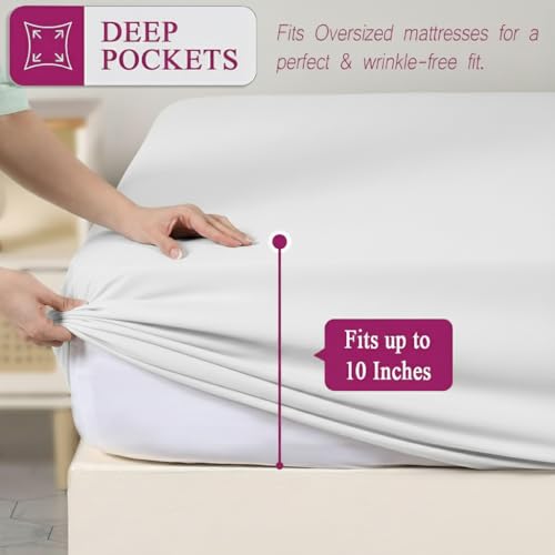 Image of Trance Cotton Feel Terry 80 x 60 inch Ultra Soft Waterproof Mattress Protector | Breathable - Hypoallergenic Fitted Style Mattresses Cover (80x60 inch | 6.66x5 feet, White - Pack of 1)