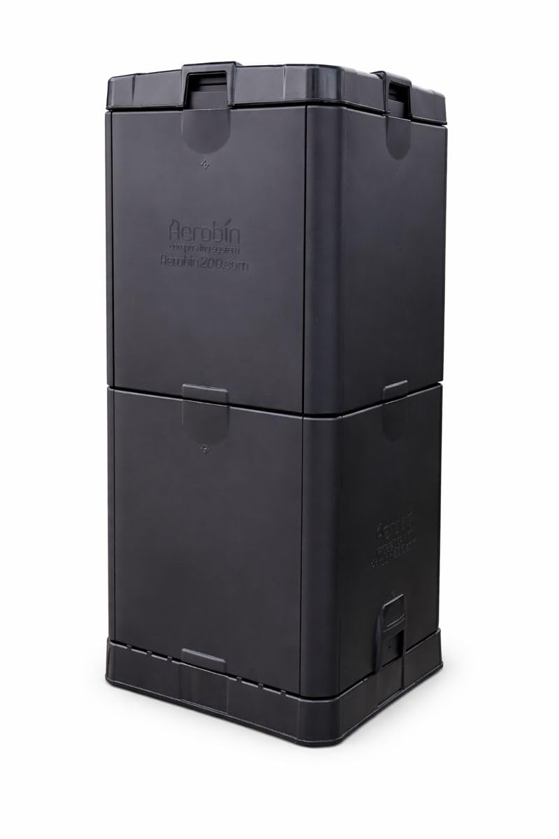 Aerobin Bac à Compost 200L – Composteur Rapide de 3 Mois – sans Odeur pour Les Déchets de Cuisine, Les Déchets de Jardin et Les Restes Alimentaires – Plastique Recyclé Résistant aux UV – Noir
