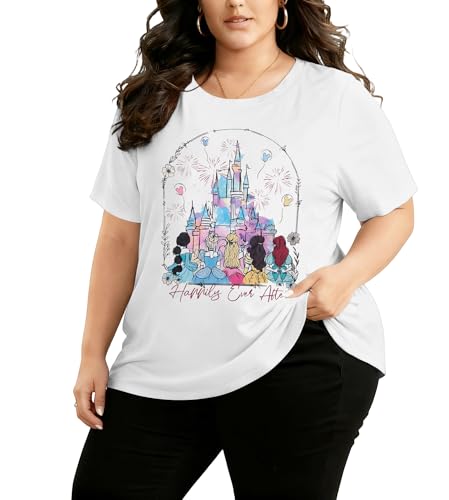 Image of Plus Size Magic Kingdom Shirts for Women Castle Graphic T Shirt Cute Holiday Shirt Princess Tee Funny Vacation Tops, White-5, 4XL Plus