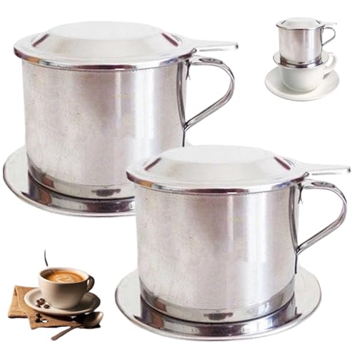 Comebachome Cafetera Vietnamita de Acero Inoxidable, 2 PPCS, Juego de Goteo de Café con Tapa, Bandeja, Filtro, Mango, 100 ml, Plateado