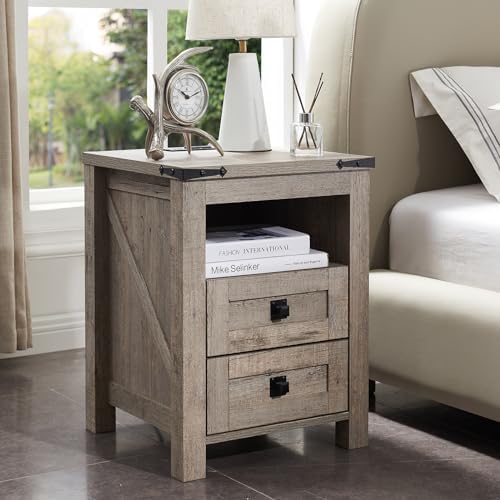 T4TREAM Nightstand with Charging Station, End Table, Side Table w...