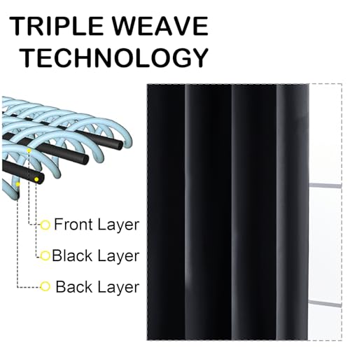 Image of Extra Long 10 FT Blackout Curtains for Patio 120 Inches Long 2 Panels Set, Solid Thermal Insulated Energy Saving Rod Pocket Window Treatment Curtains Blackout Drapes, W50xL120, Black