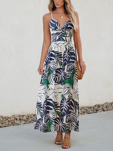 Image of CUPSHE Women's Maxi Dress Floral Print Twisted V Neck Sleeveless Long Dress Summer Casual Dress