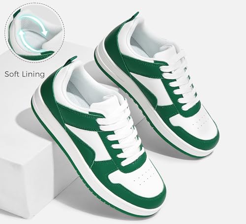 LUCKY STEP Women Fashion Sparkle Rhinestone Sneakers White Leather Low Top Tennis Shoes Lace Up Casual Comfortable Walking Shoe2