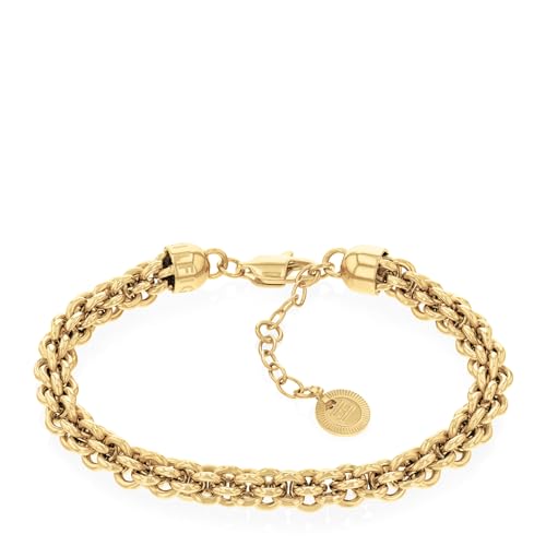 Tommy Hilfiger Schmuck für Damen: 23K Vergoldetes Kettenarmband aus Edelstahl und Passende Halskette