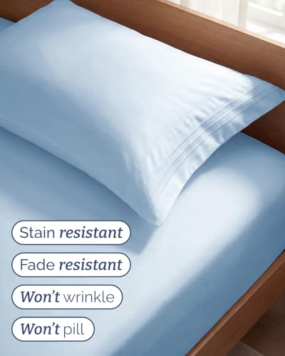 Twin Size 3 Piece Sheet Set - Comfy Breathable & Cooling Sheets - Hotel Luxury Bed Sheets for Women and Men - Deep Pockets, Easy-Fit, Soft and Wrinkle Free Sheets - Light Blue Oeko-Tex Bed Sheet Set — view 5