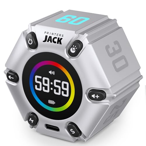 Image of Printers Jack Pomodoro Timer - Productivity Cube, Visual Focus Timer, Mute & Vibration & Adjustable Sound Alert, for Office, ADHD, Study, Work, 3 /5 /10 /25 /30 /60min & Custom Countdown - Silver