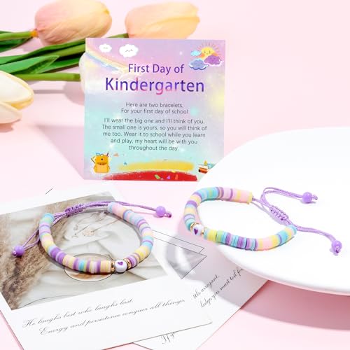 YUZHEJIE First Day of Kindergarten Pre-K Bracelet Mother Daughter Matching Bracelets Back to School Clay Beads Bracelets Jewelry Gifts3