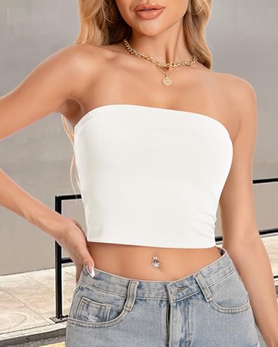 Image of Summer Tube Tops Basic Crop Tops for Women Strapless Tank Bandeau Shirts