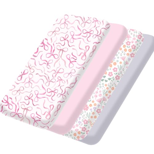 Image of Bimocosy Pack and Play Sheets 4 Pack, 38 inch x 26 inch Mini Crib Sheets for Girls | Breathable & Snug Fit, Soft Sheets for Boys & Girls, Perfect for Pack and Play, Nursery & Daycare