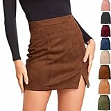 【Suede Mini Skirt with Slit】---- Featuring a subtle side split, this suede skirt adds a hint of allure, making it perfect for cocktail parties and night outs